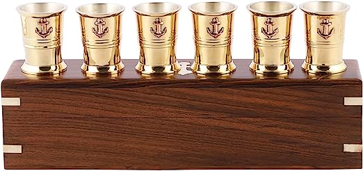 Bhartiya Handicrafts Vintage Medieval Brass Elegant Rum Shot whiskey Cups