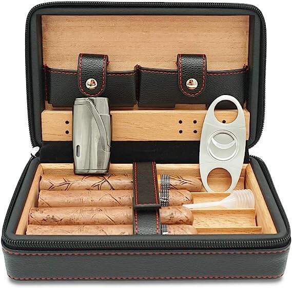 CiTree Cedar Wood Travel Portable Leather Cigar Humidor Case
