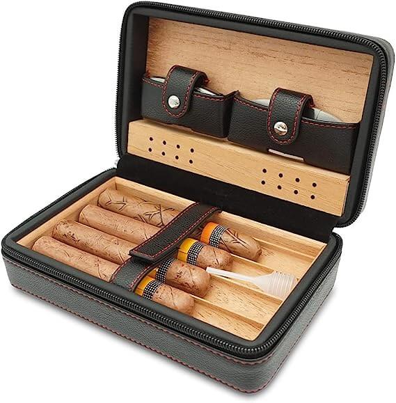 CiTree Cedar Wood Travel Portable Leather Cigar Humidor Case