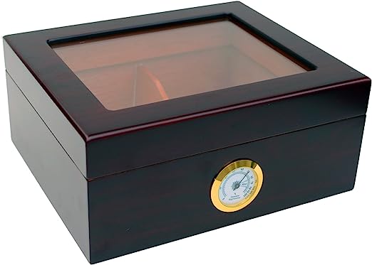Maypes Desktop Humidor w/Hygrometer – Holds 25-50 Cigars 